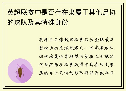 英超联赛中是否存在隶属于其他足协的球队及其特殊身份